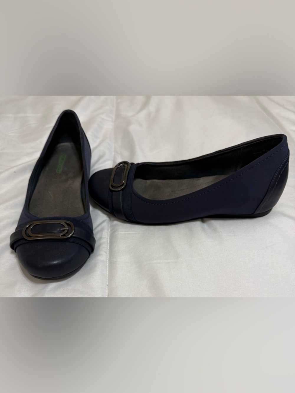 BareTraps Navy Ballet Flats with Decorative Oval Buckle